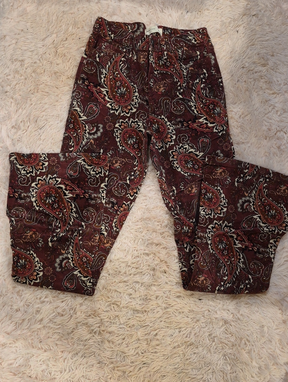 Womens Sterling And Stitch Paisley Print Corduroy- Burgundy Jeans RARE SOLD OUT!